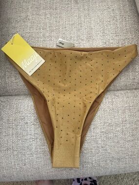 Maaji Gold Bikini Bottom with Multicolor Stud Accents